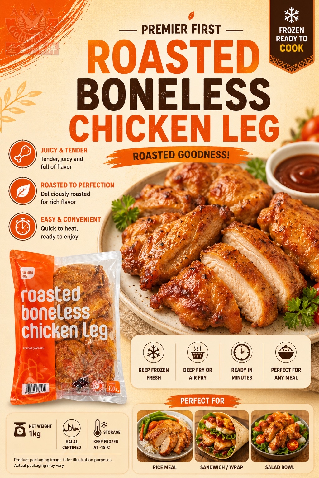 Premier First Roasted Boneless Chicken Leg 辣无骨腿 1kg | Shopee Singapore
