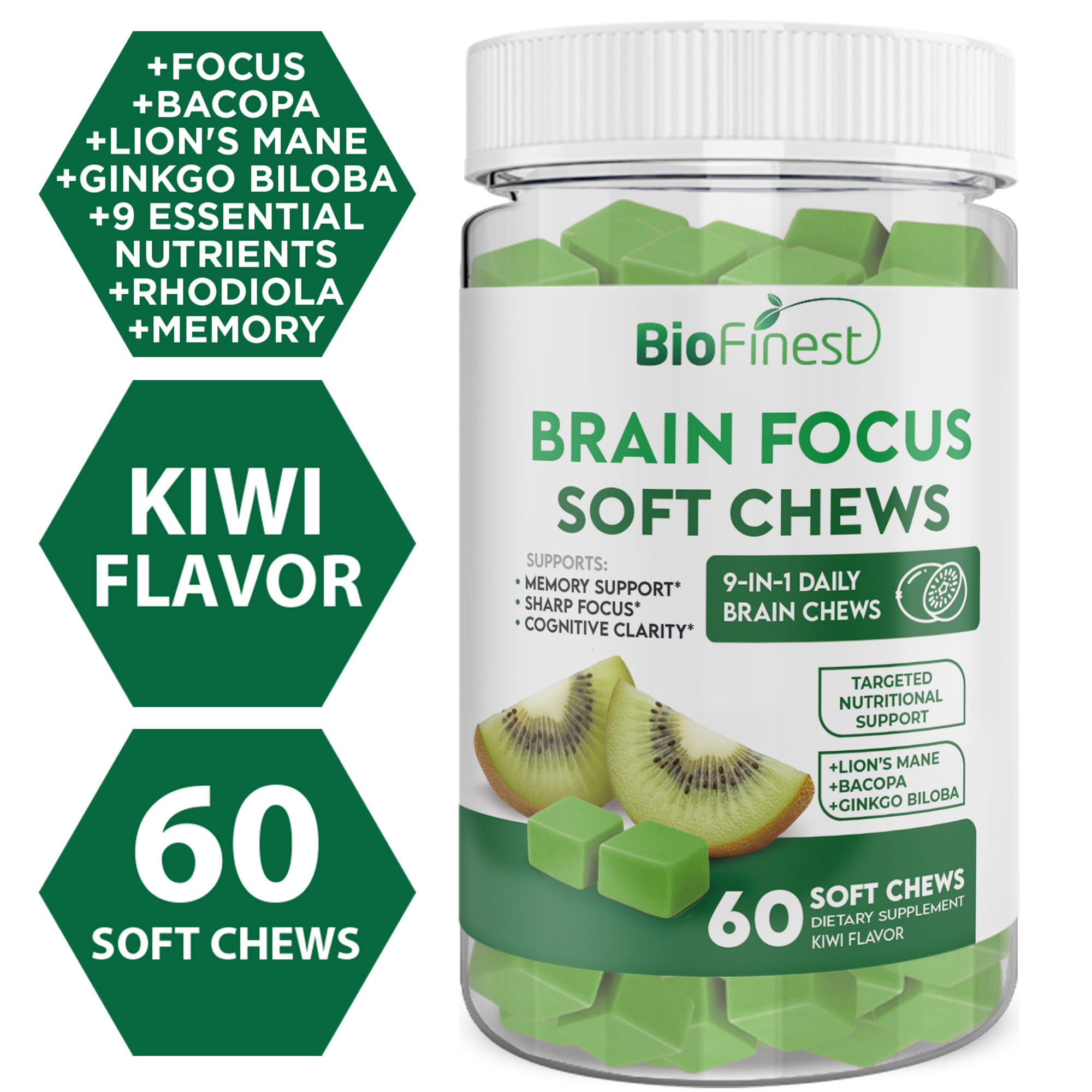 Biofinest Brain Focus Soft Chews – Bacopa Lion’s Mane Ginkgo Biloba ...
