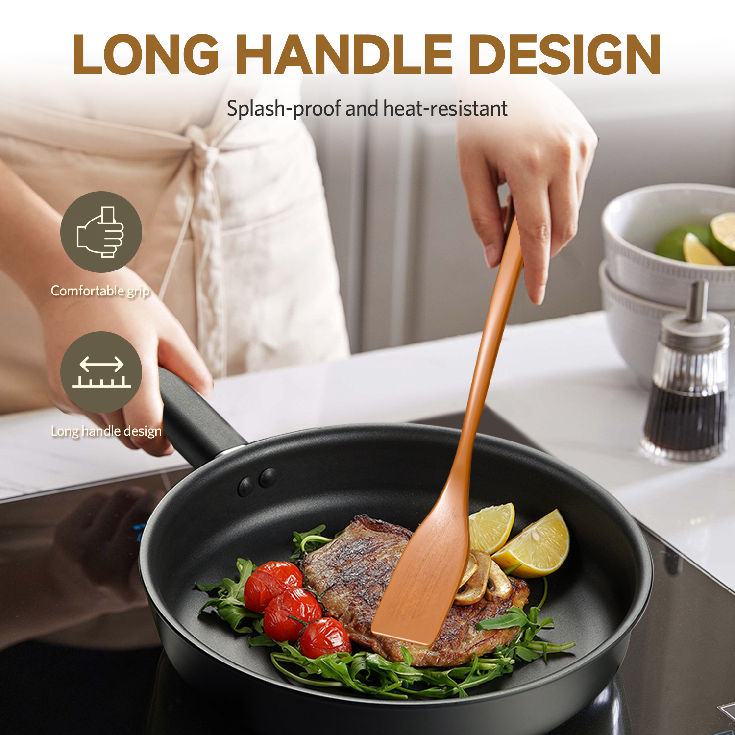 SUPVIBE Wood Solid Turner Non Stick Kitchen Utensils Stir-Fry Cooking ...