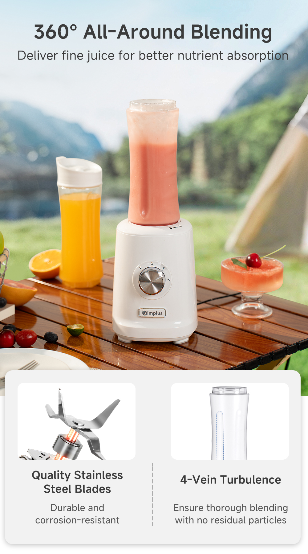 Simplus 700ml Cups x2 | Smoothie Maker & Juicer | 300W Portable Blender ...