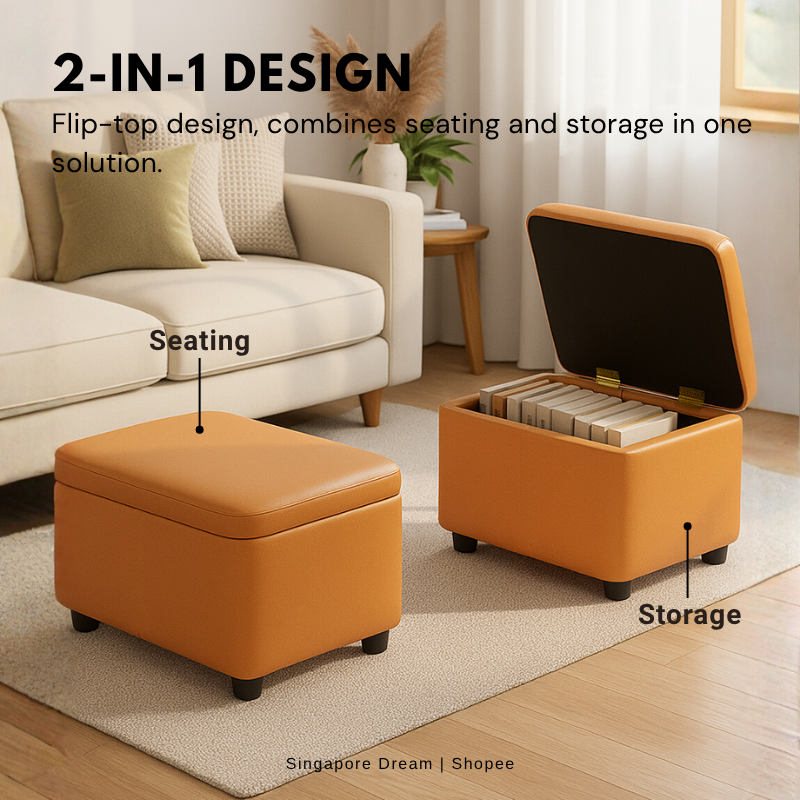 2 in 1 Cushion Ottoman Storage Bench | PU Leather Storage Bench ...