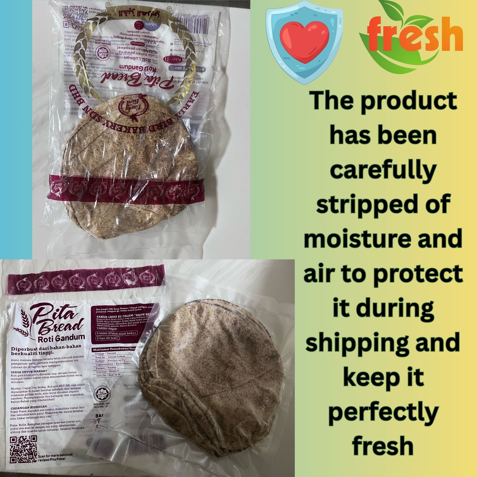 Soft & Fresh Vacuum-Sealed Arabic Pita Bread | Gandum Brown Whole Wheat ...