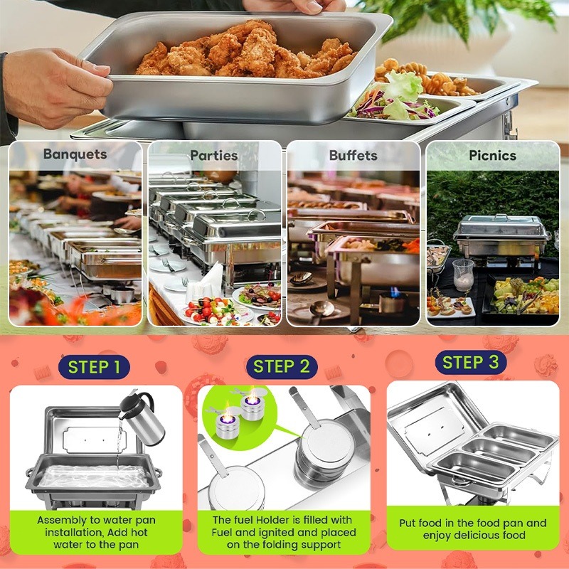 Buffet tray set 11L Foldable Stainless Steel Square Buffet Stove Dish ...