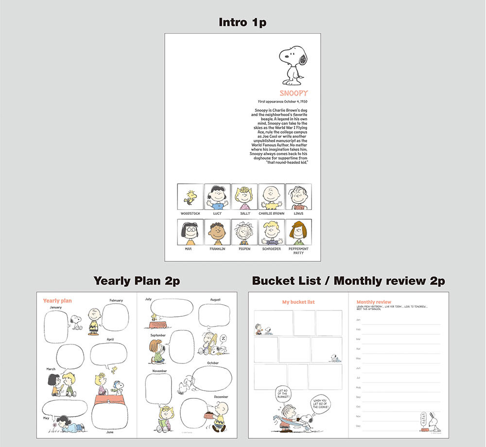 KOREA PEANUTS SNOOPY UNDATED DIARY - planner journal monthly scheduler ...