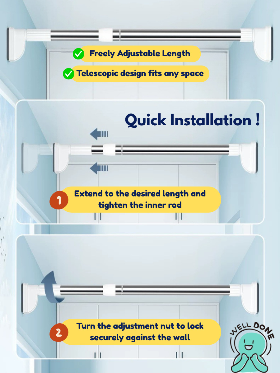 Easyhome.sg Stainless Steel Telescopic Curtain Rod | No Drill ...