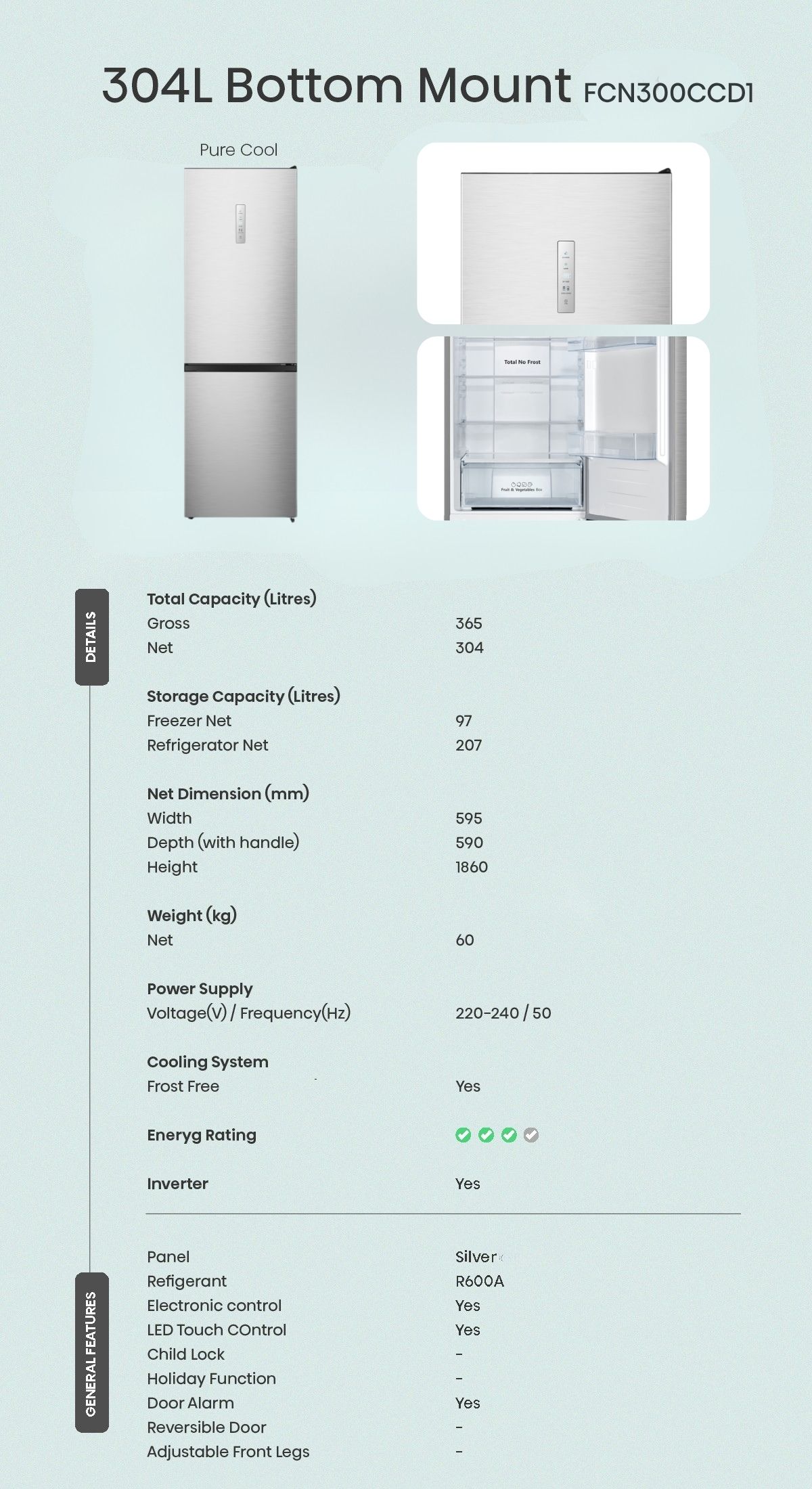Hisense 305L Bottom Mount Refrigerator, FCN300CCD1 | Shopee Singapore