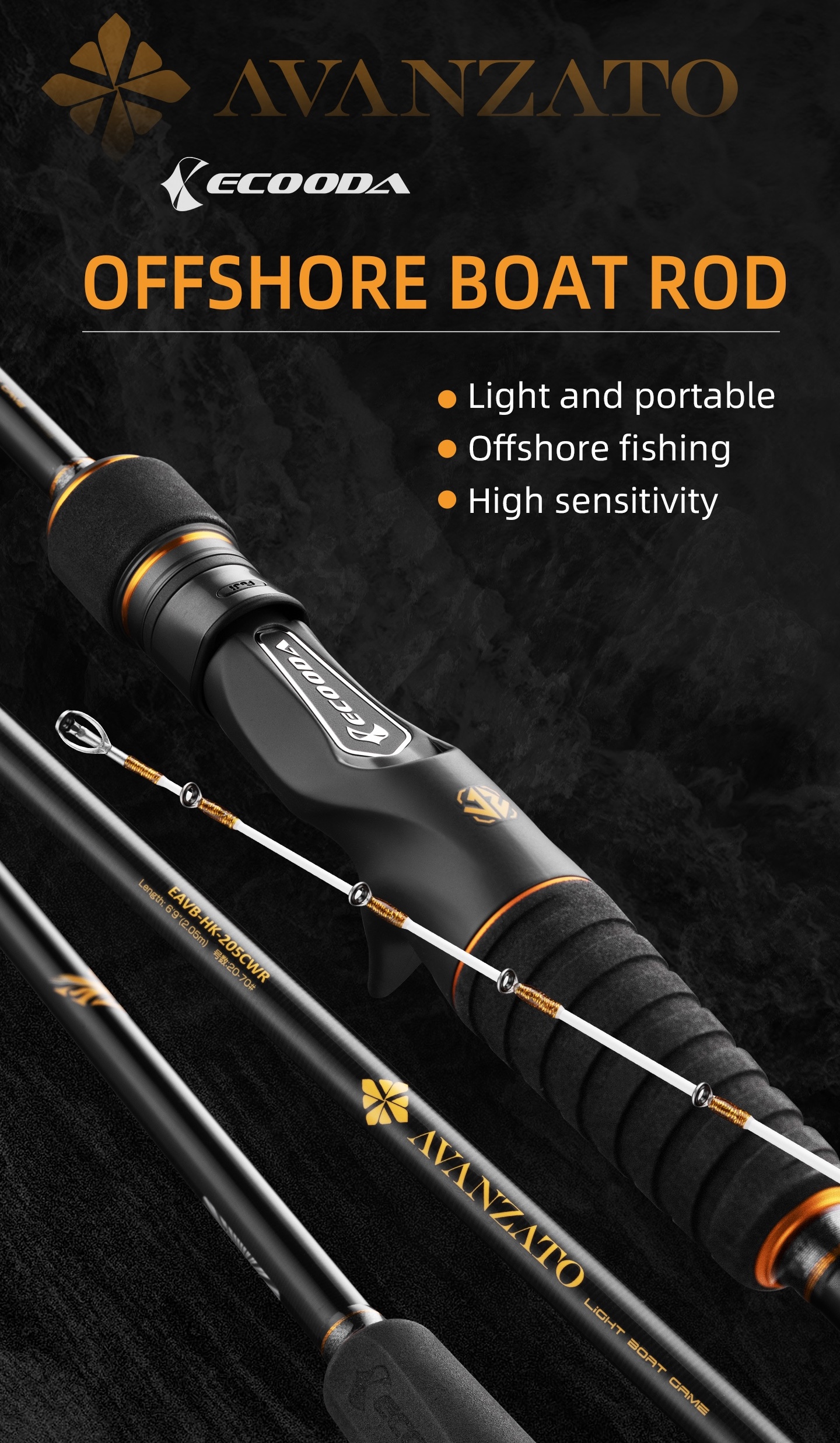 Ecooda Avanzato Offshore Boat Rod Solid Carbon Tip Fuji Guides 2/3 ...