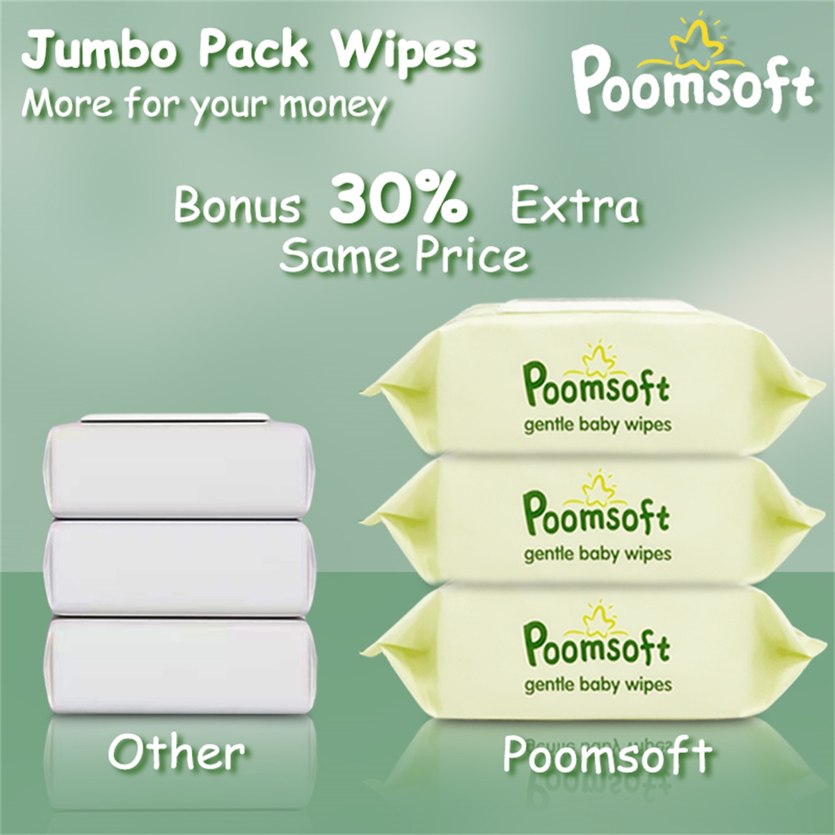 Poomsoft 5 Packs x 100 Sheet Jasmine Scented No-Alcohol Gentle Baby ...