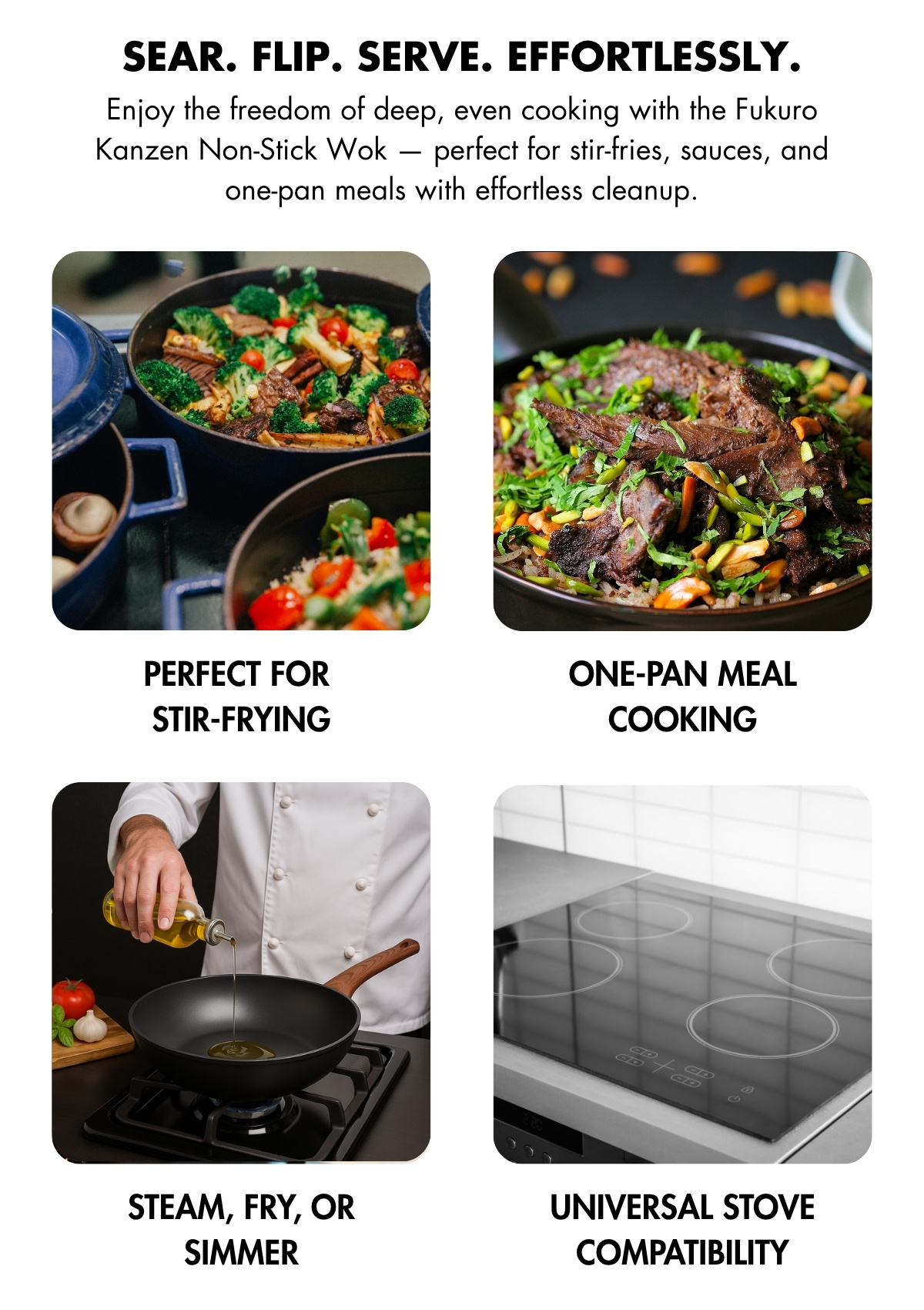 Fukuro Non-Stick Wok Pan with Lid Aluminium Core With Xylan Non-Stick ...
