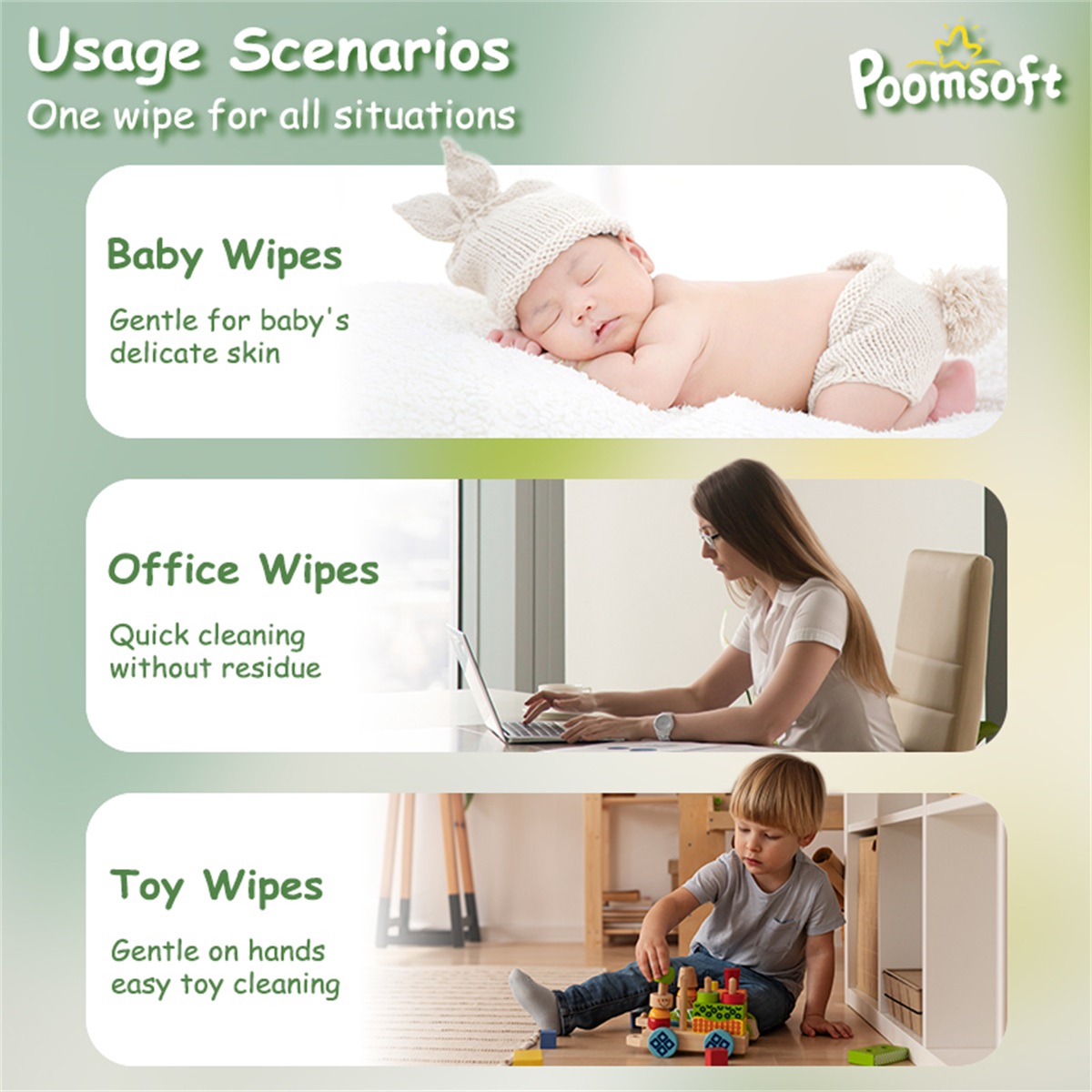 Poomsoft 5 Packs x 100 Sheet Jasmine Scented No-Alcohol Gentle Baby ...