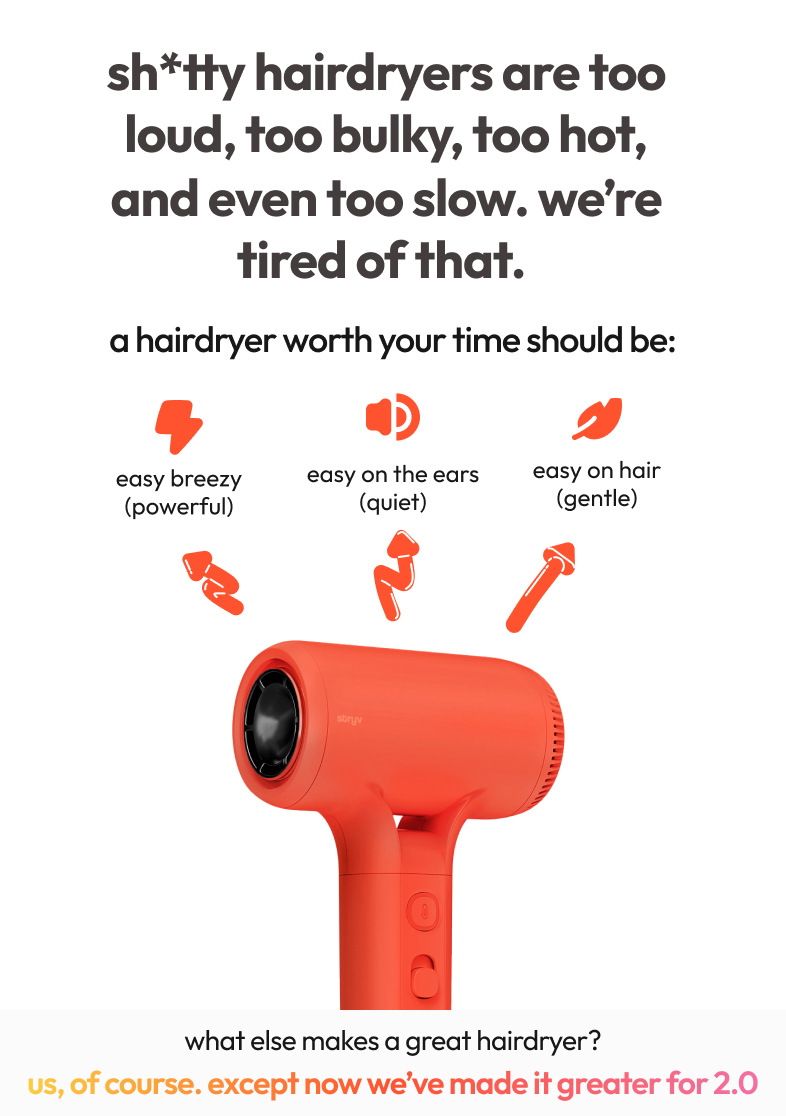 Stryv Colour+ 2.0 | Mini Hair Dryer | 4 Temps & 2 Speeds | 300g ...