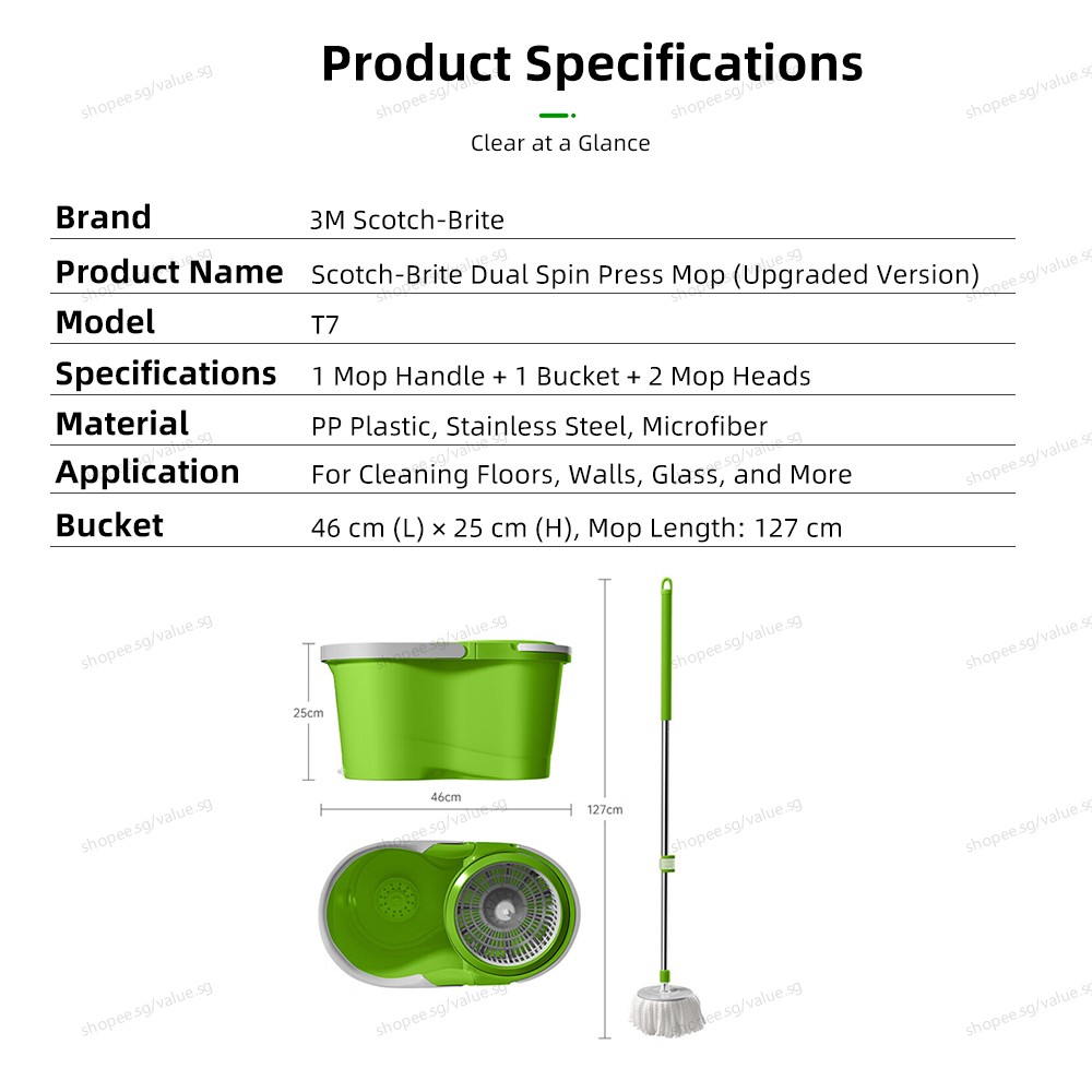 Spin Mop Set 3M Scotch-Brite T7 | New Upgraded Version of T0 T1 | Dual ...