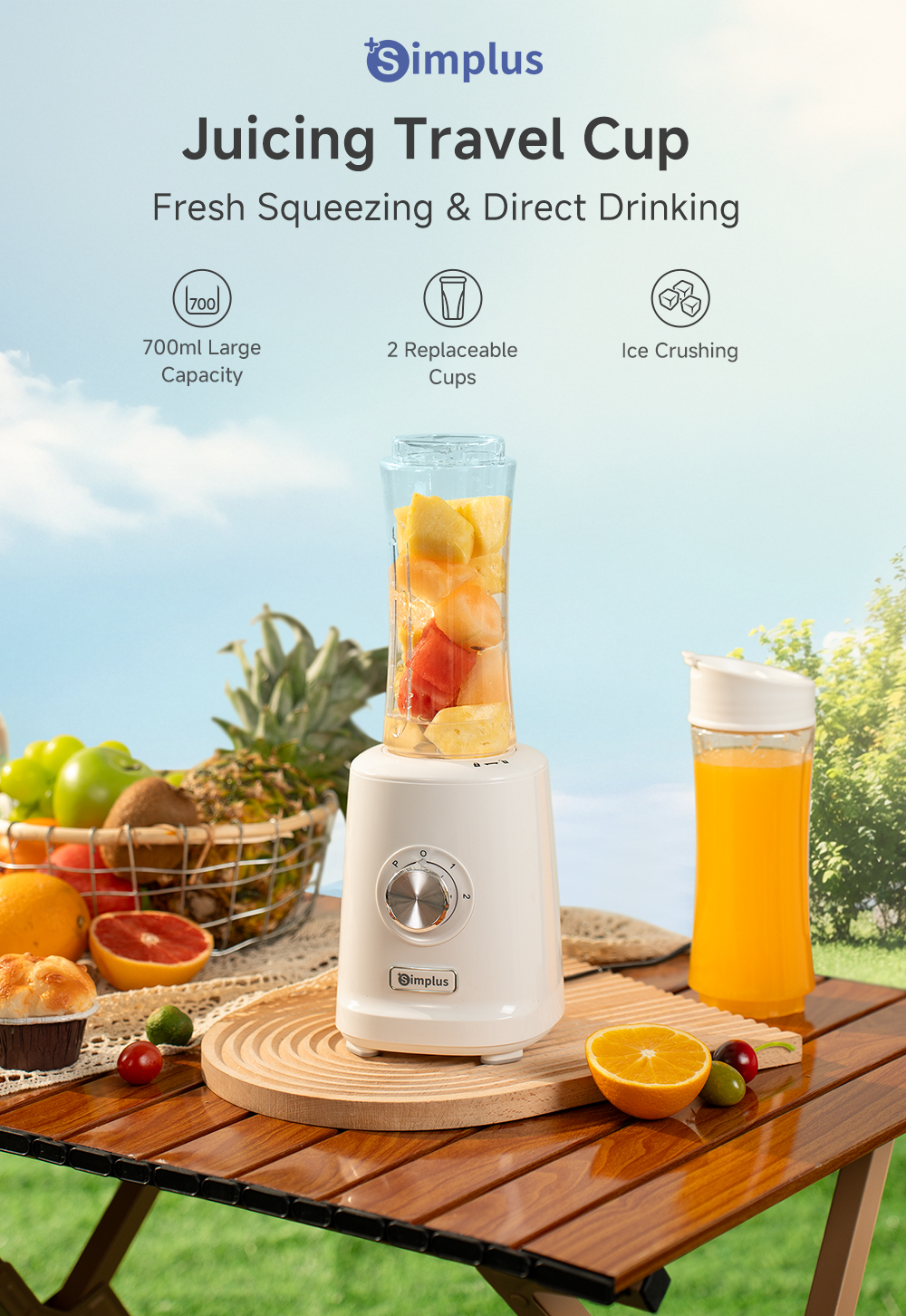 Simplus 700ml Double Cups Blender | Perfect for Sports and Travel ...