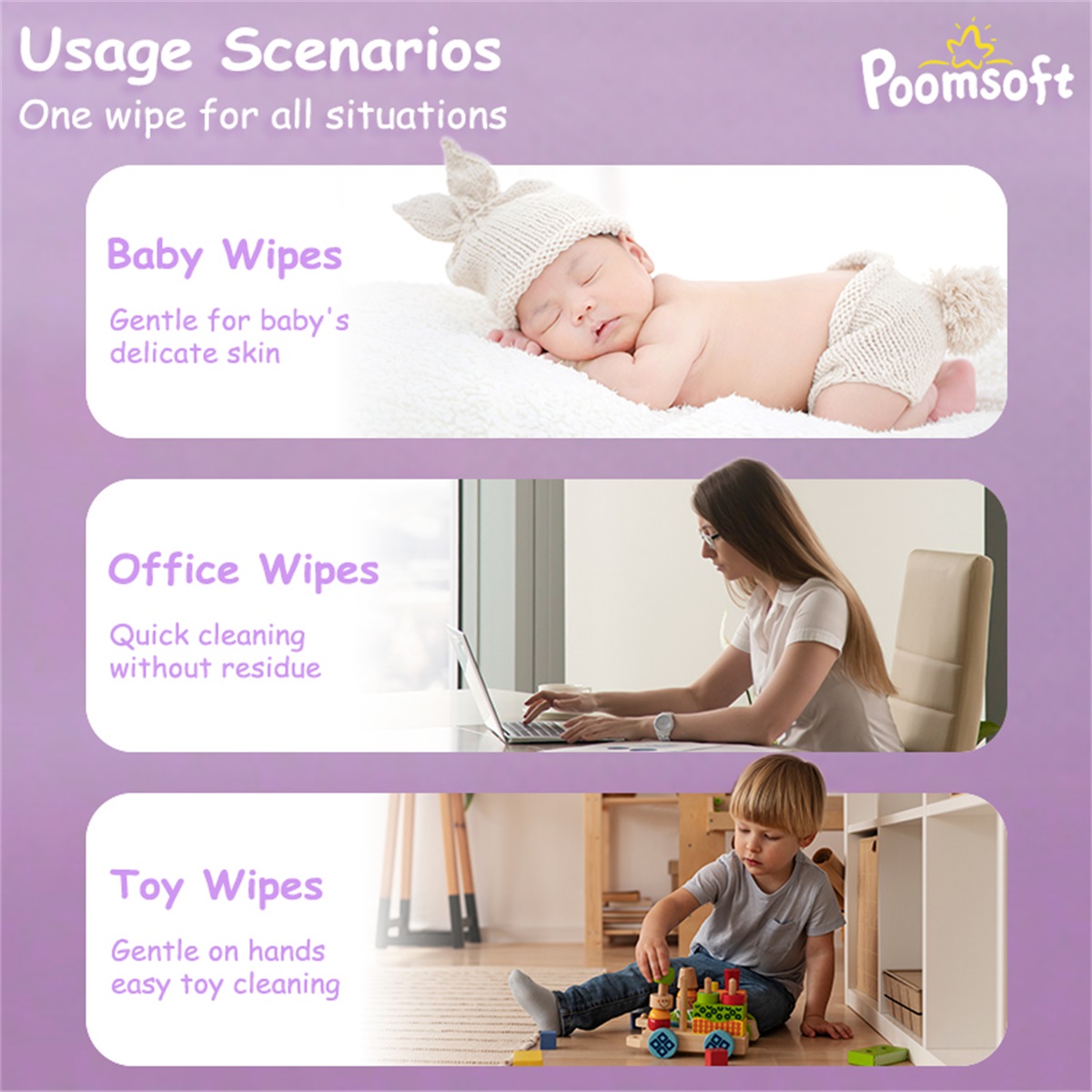 Poomsoft 32 Pack Baby Wet Wipes 100 Pcs/Pack Lavender Scented No ...