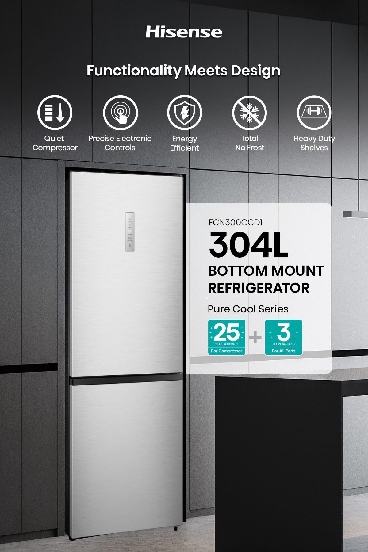 Hisense 305L Bottom Mount Refrigerator, FCN300CCD1 | Shopee Singapore