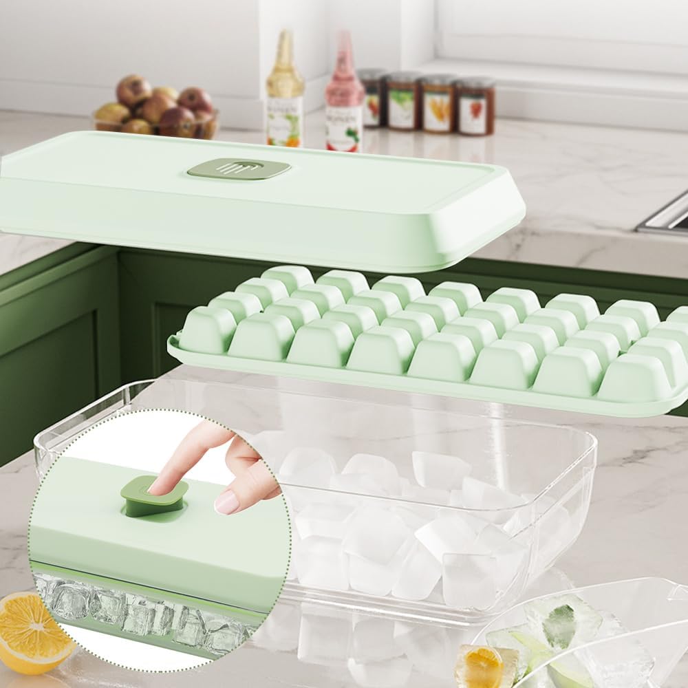 【SG】18/32 Push Ice Cube Tray with Container Lid & Scoop Quick Release ...