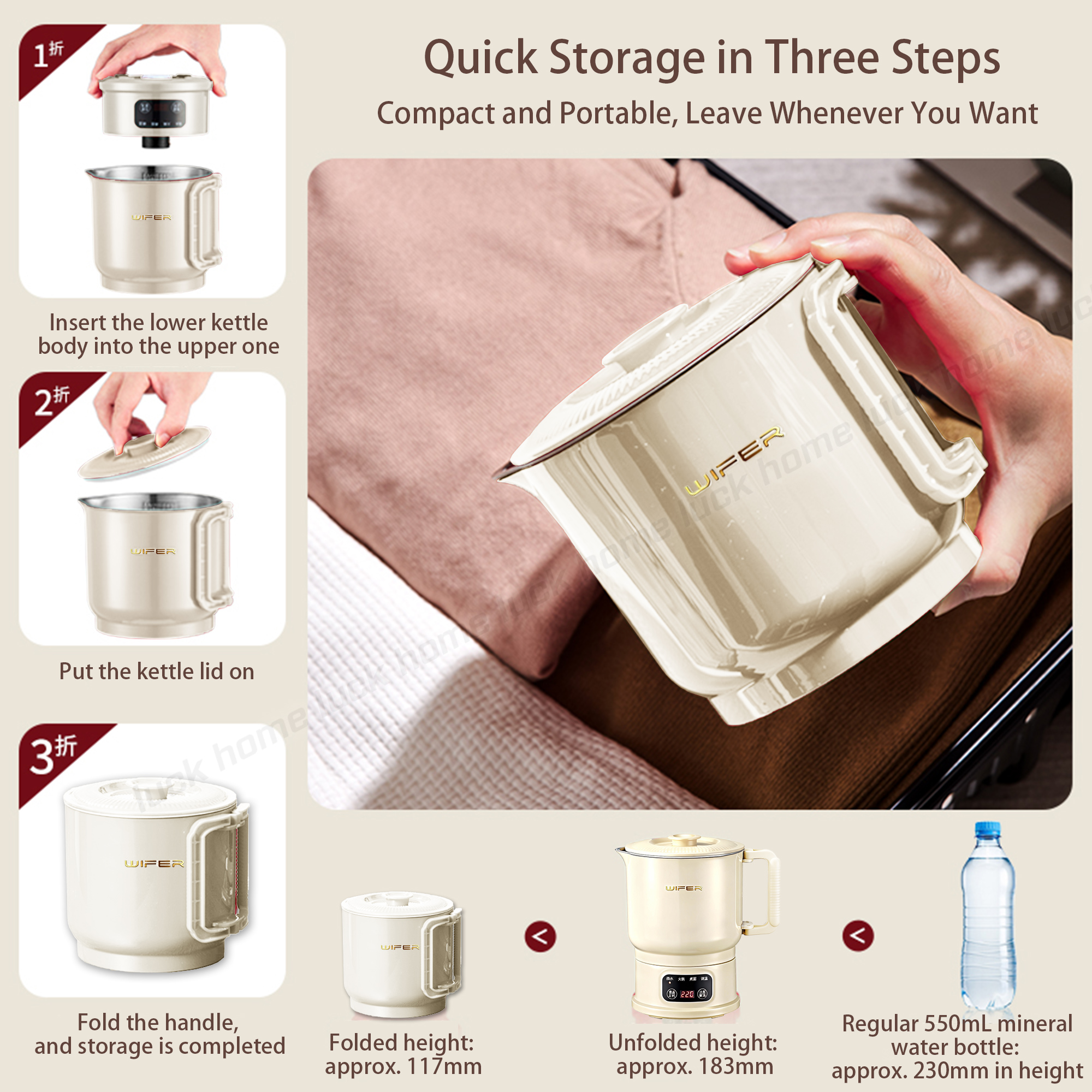 *LUCK HOME* Portable Travel Electric Kettle 0.8L Foldable Electric ...
