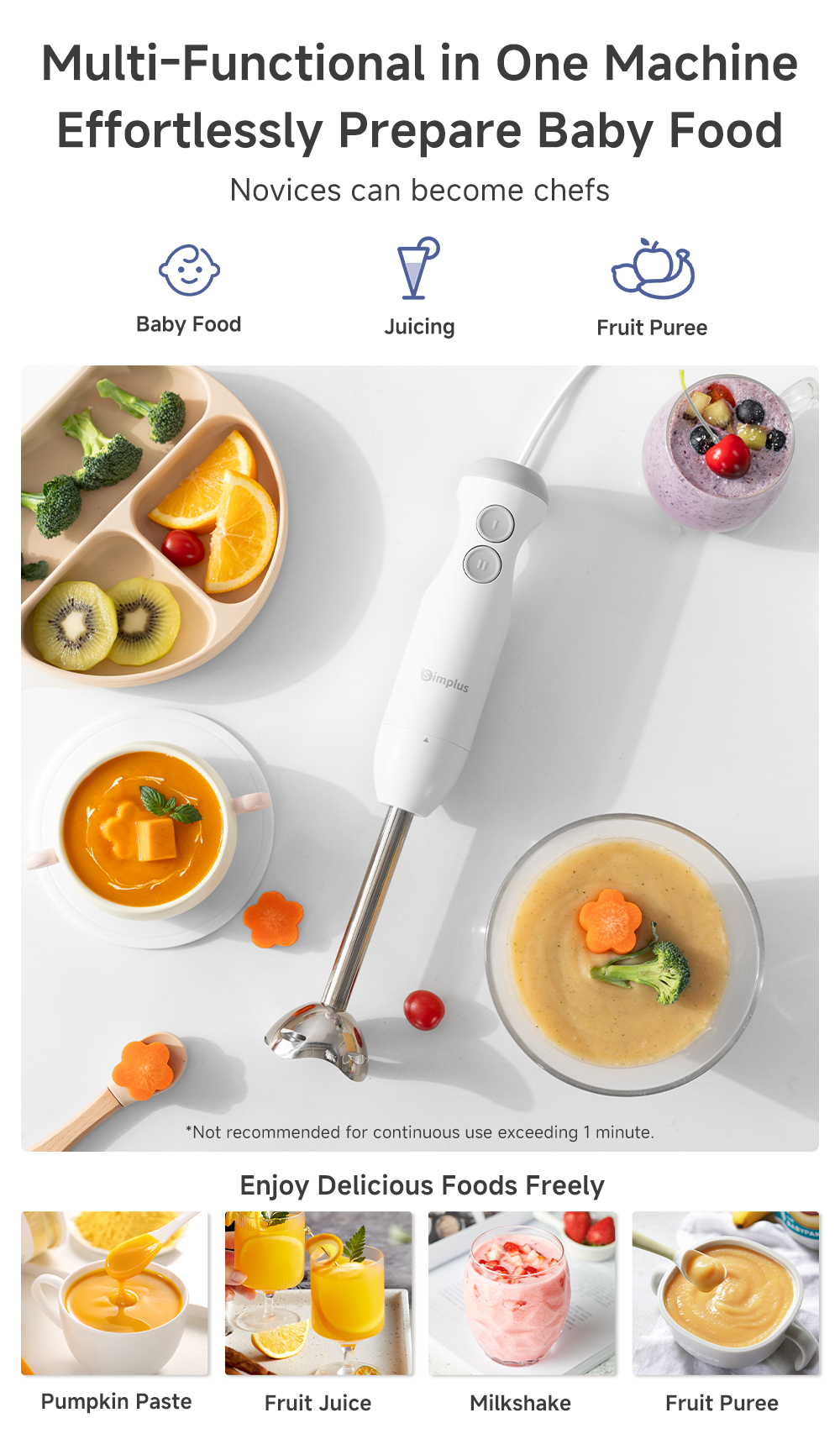 Simplus Handheld Immersion Blender 4-In-1 JBBA003 | Shopee Singapore