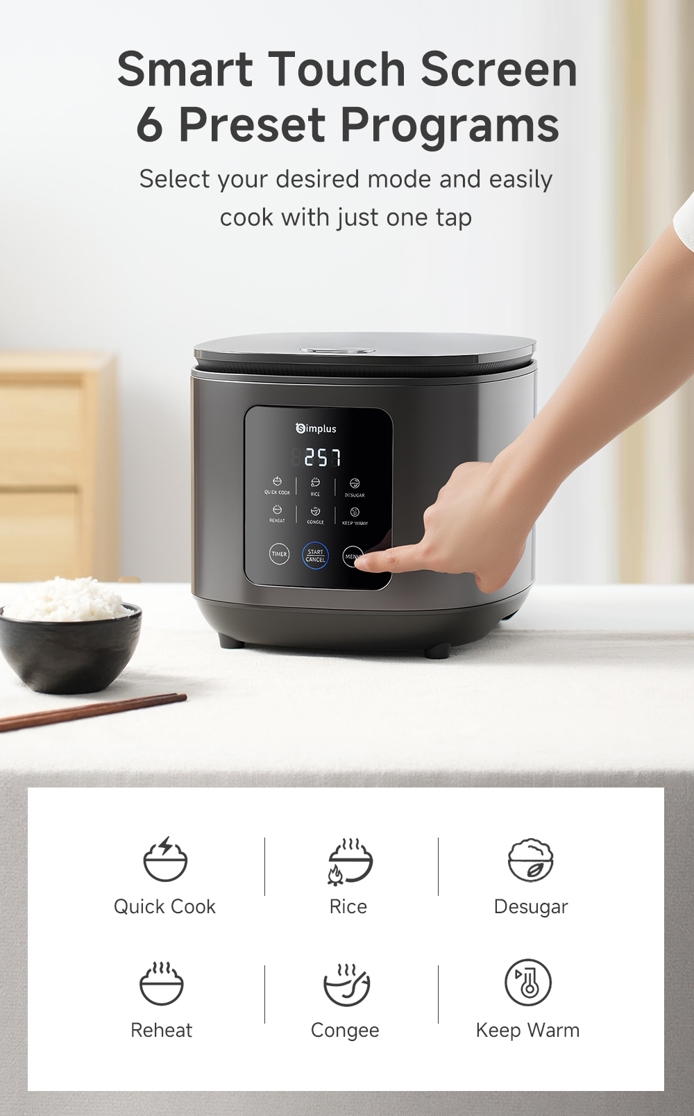 Simplus 2.7L Rice Cooker | Low Sugar Low Carbon | 6 Preset Programs ...