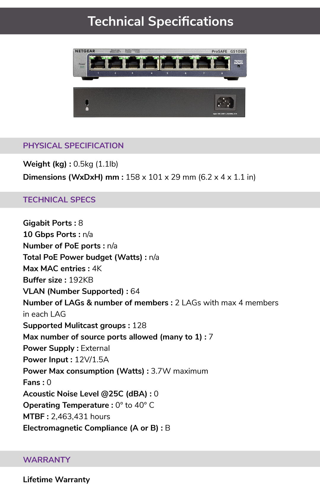 NETGEAR GS108E ProSafe 8-Port Gigabit Smart Managed PLUS Switch ...