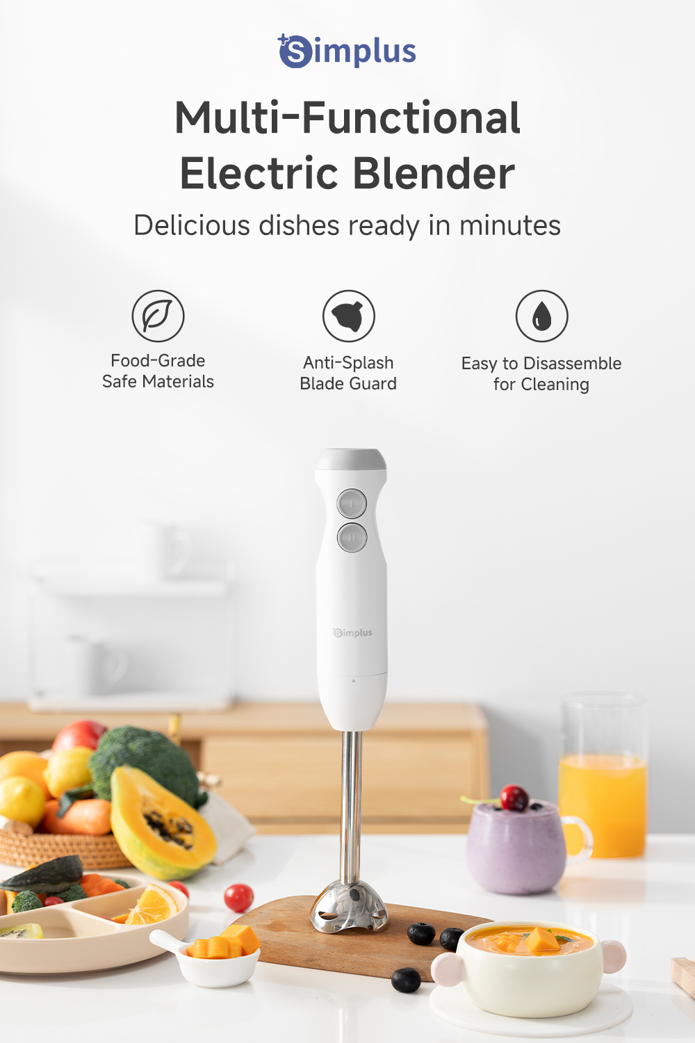 Simplus Handheld Immersion Blender 4-In-1 JBBA003 | Shopee Singapore