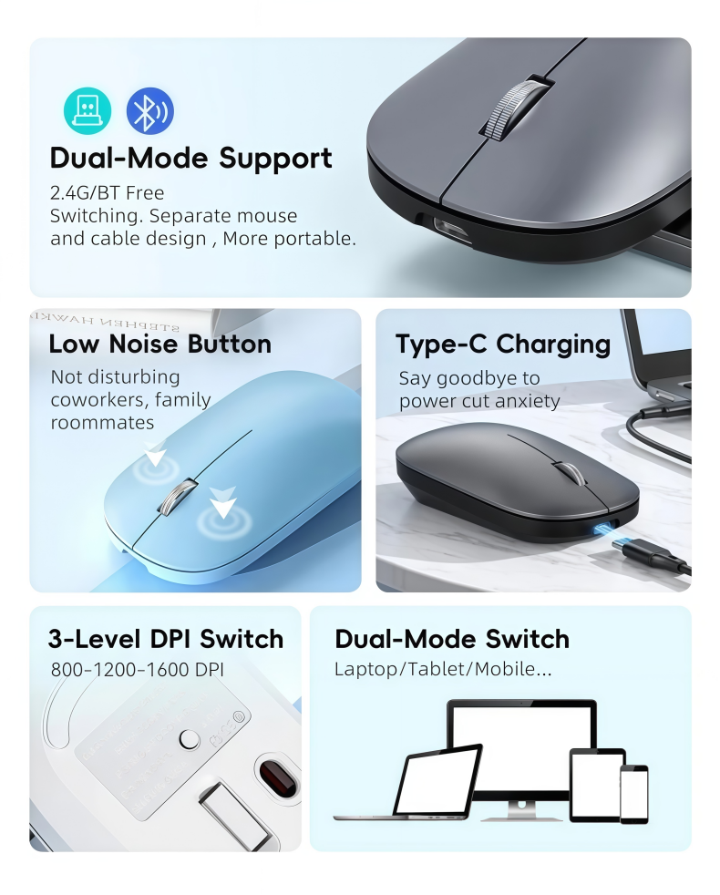 【SG Local Stock】Wireless Mouse Silent Click Dual Mode Bluetooth+2.4G ...