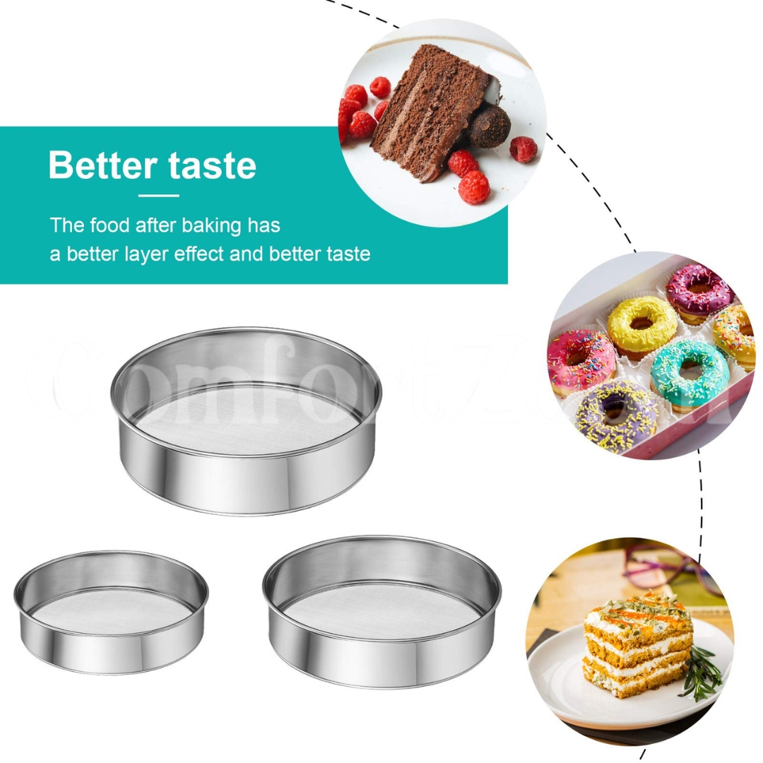Stainless Steel Round Flour Sifter Sieve Fine Mesh for Bake 60 Mesh ...