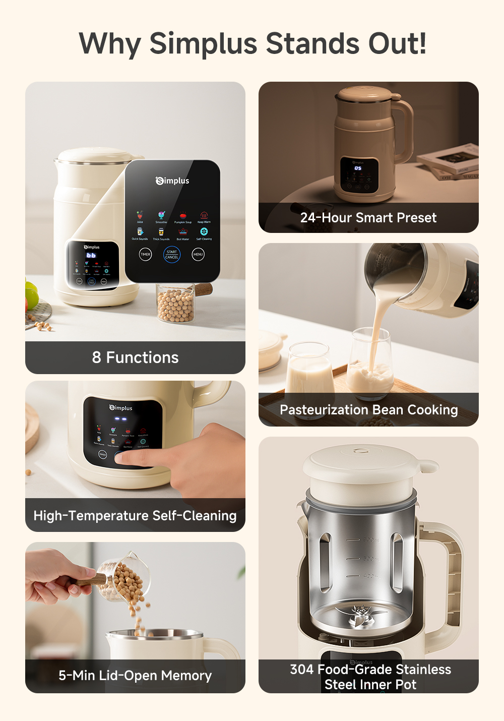 Simplus 1000ml Soy Milk Maker | Food Processor | Hot & Cold Drinks ...