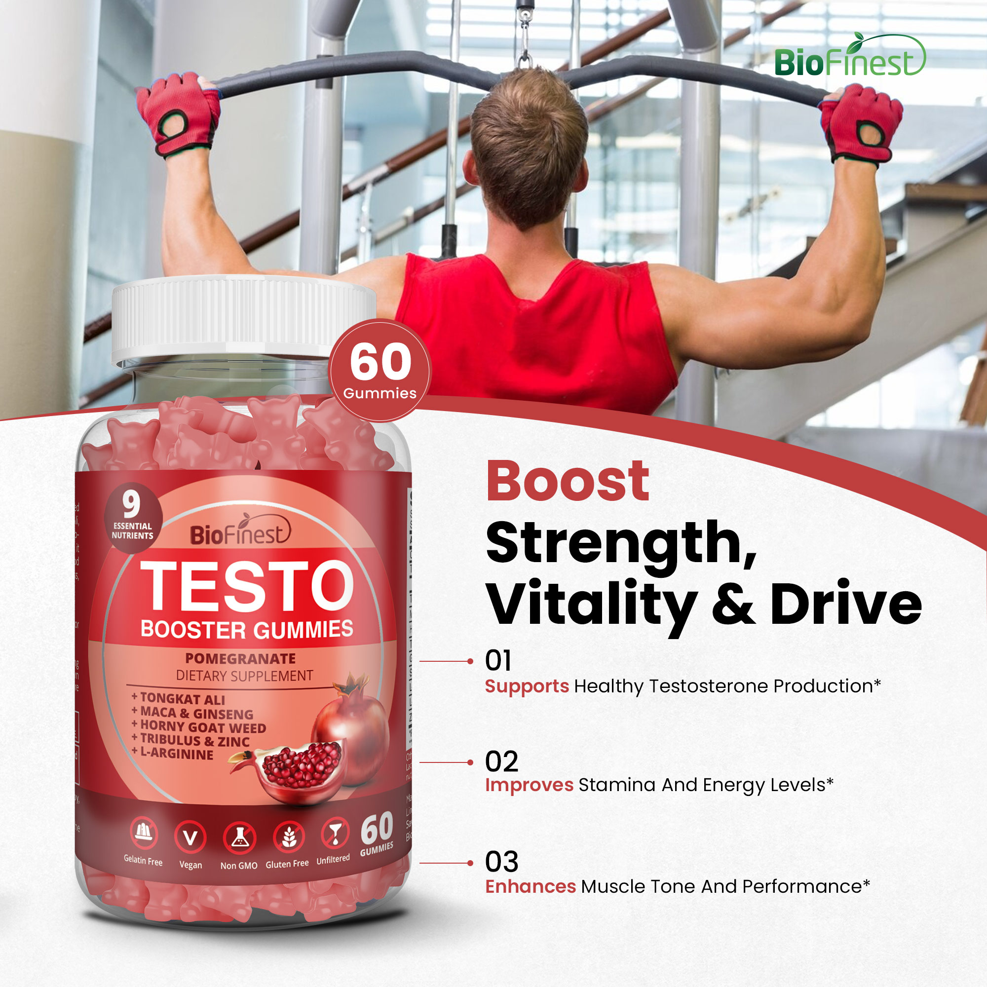 Biofinest Testo Booster Gummy Supplement Tongkat Ali Maca Horny Goat ...