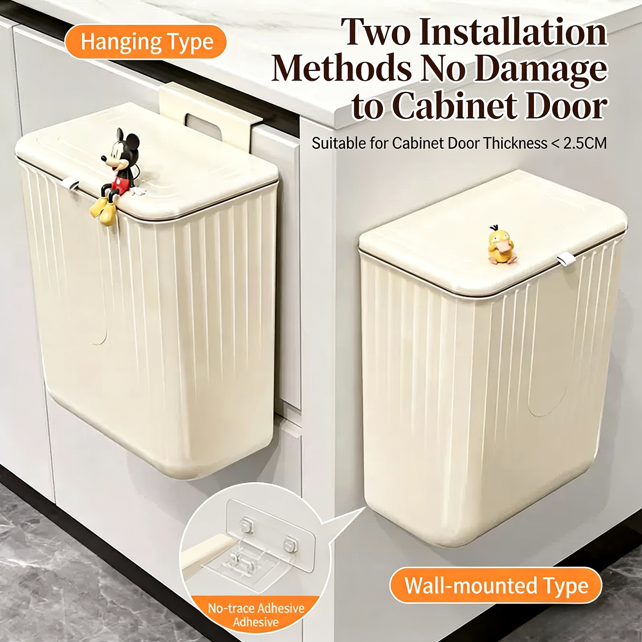 Space‑Saving Wall Mounted Kitchen Trash Bin with Lid – Easy Hanging ...