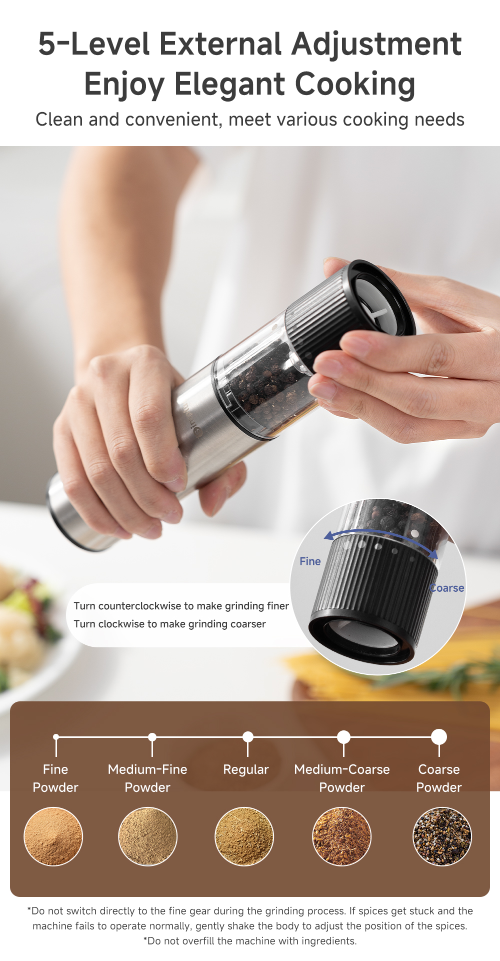 Simplus Electric Salt and Pepper Grinder | 5 Levels Adjustment | Type-C ...