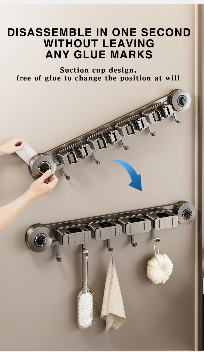 [SG Stock] Suction Cup Mop Holder with Hook Wall Mounted No Drill Broom ...