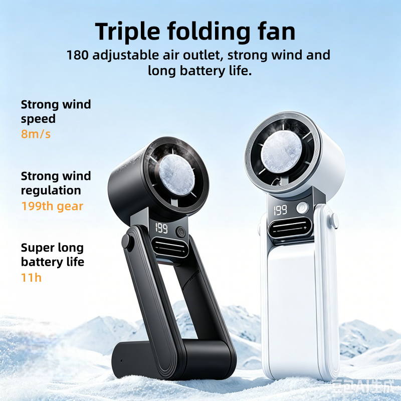 SPOETRY Hand-hold Fan Triple Folding Desktop fan 199-Gear with LED ...