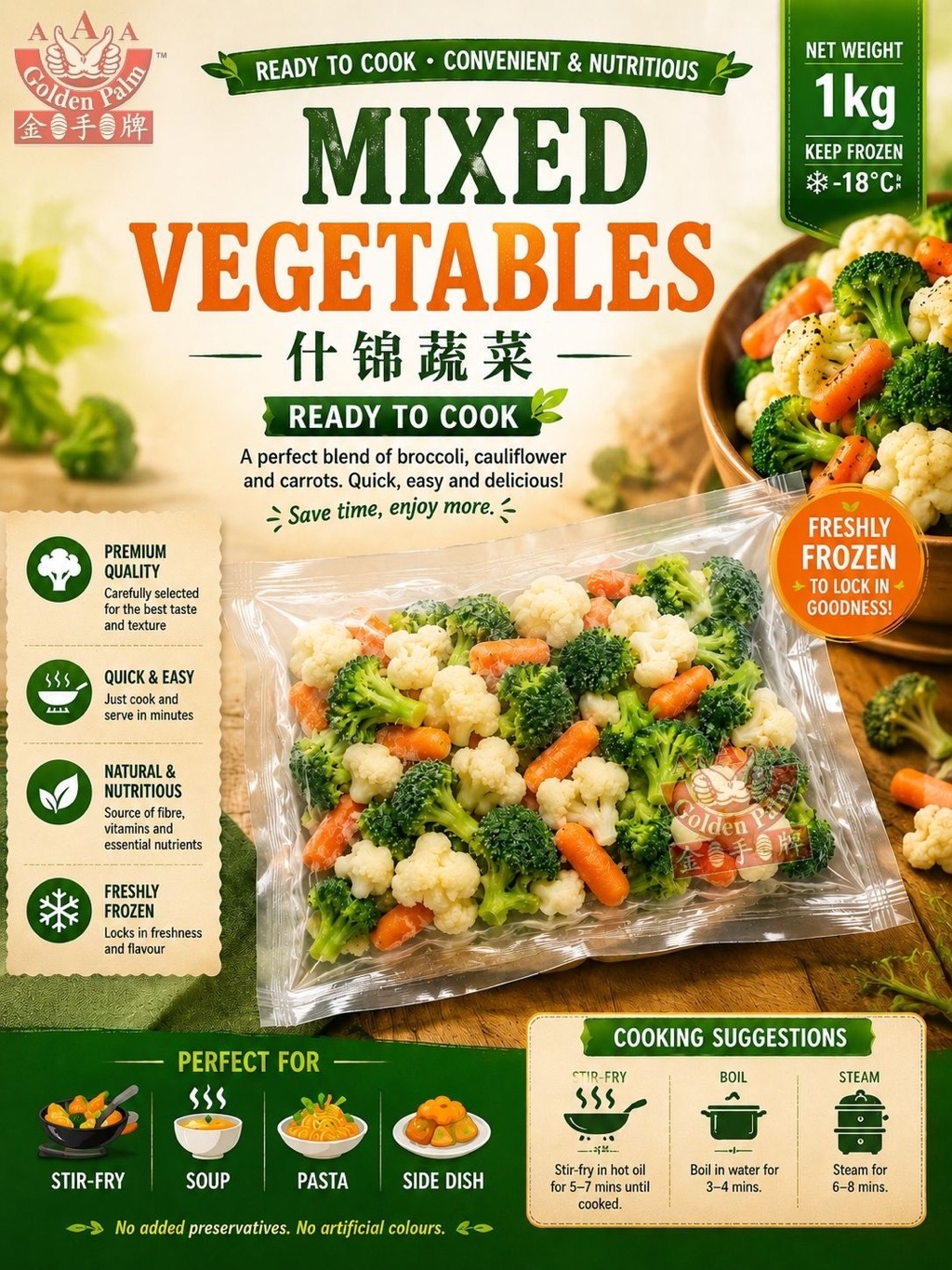California Mixed Vegetable 1kg Frozen - Broccoli, Cauliflower & Carrot ...