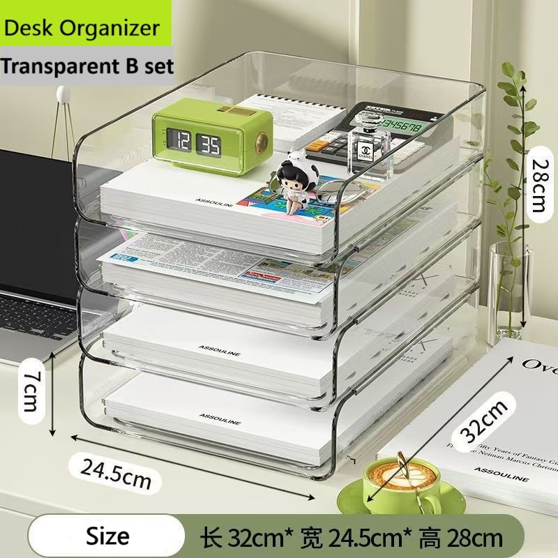 Transparent A4 Paper Tray Organizer | 4-Tier Stackable Desktop Document ...