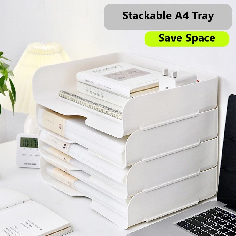 Transparent A4 Paper Tray Organizer | 4-Tier Stackable Desktop Document ...
