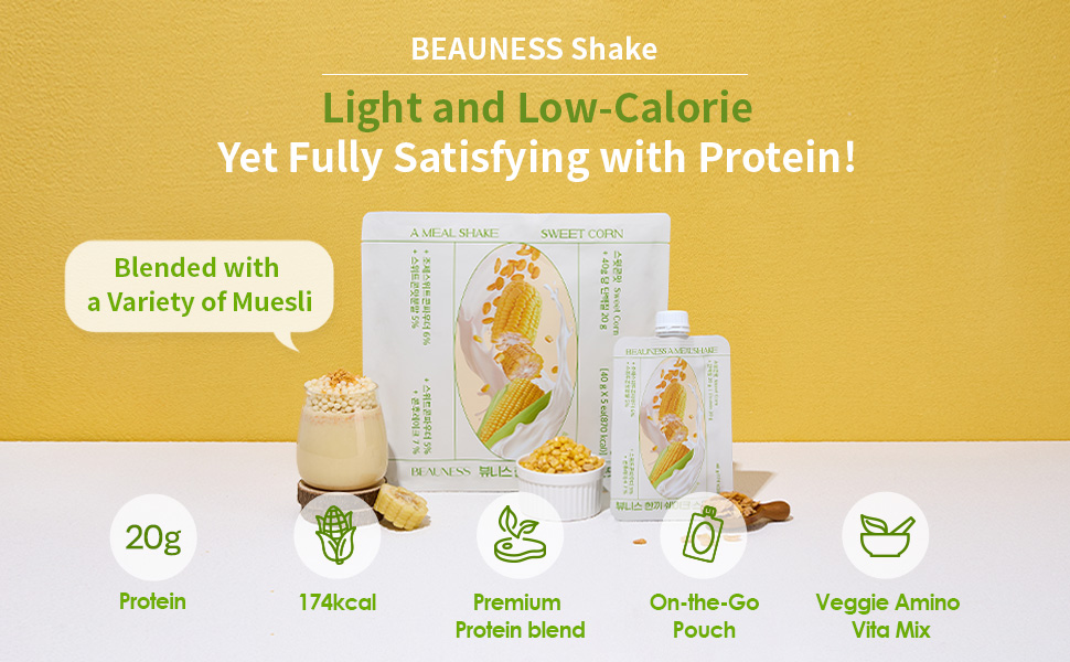 BEAUNESS Shake Pack (5 Pouches, Sweet Corn) | Korean Protein | Meal ...