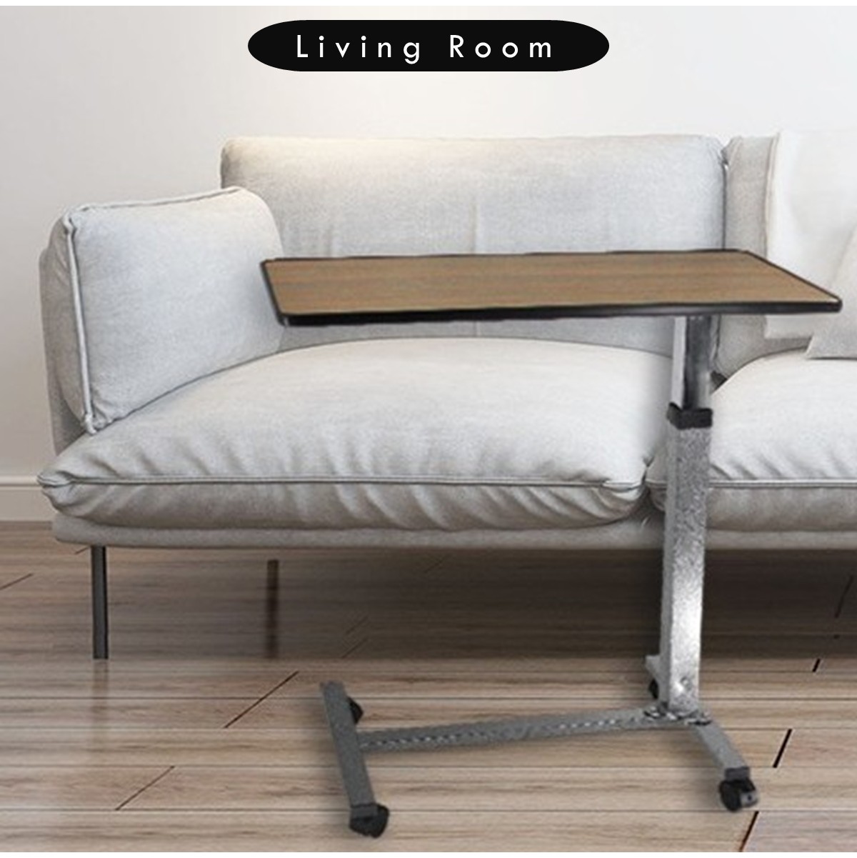 🏅Premium Height Adjustable Movable Overbed Table Walnut Wood Bedside ...