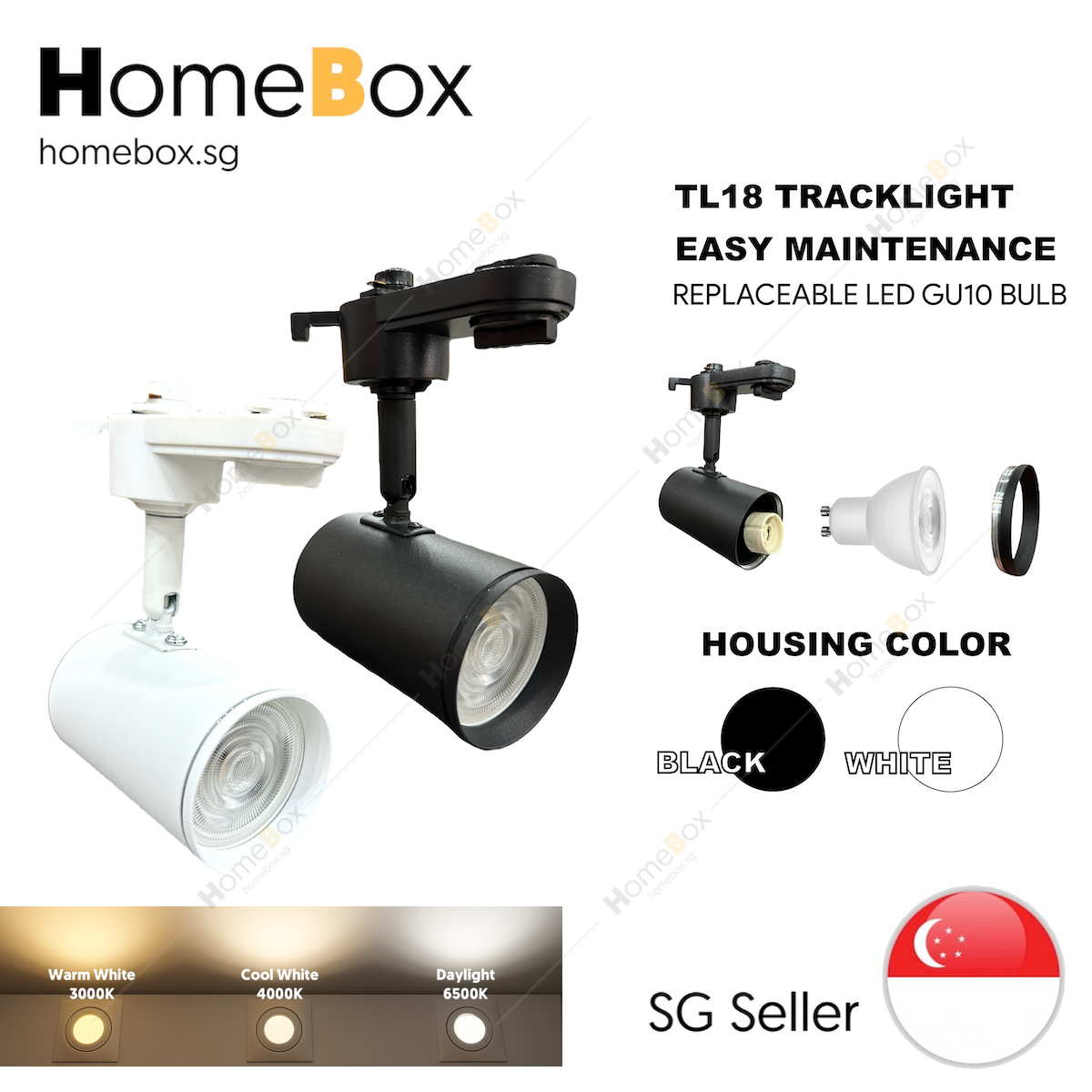 HomeBox 🇸🇬 [BUNDLE OF 3] 3pcs LED Track Light, 6W | 8W GU10 LED Bulb ...