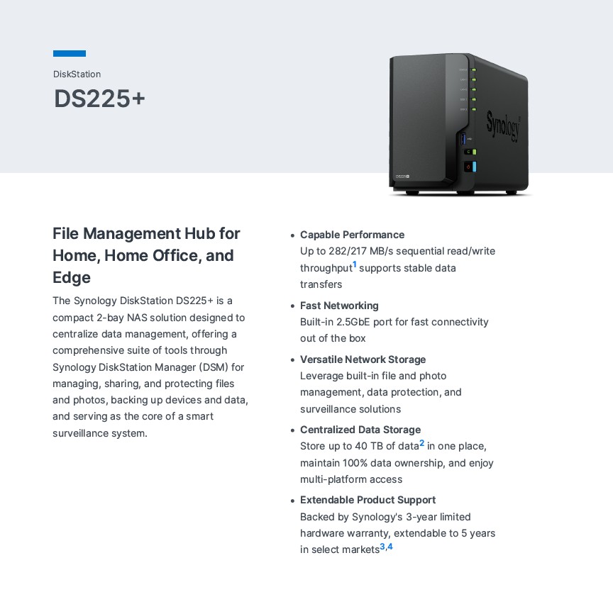[SYNOLOGY Authorised Distributor] SYNOLOGY DS225+ 2 Bay DiskStation NAS ...