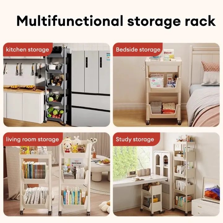 YOUNEED 6 Layers Moving Rack Kitchen Storage Shelf Wall Cabinets Home ...