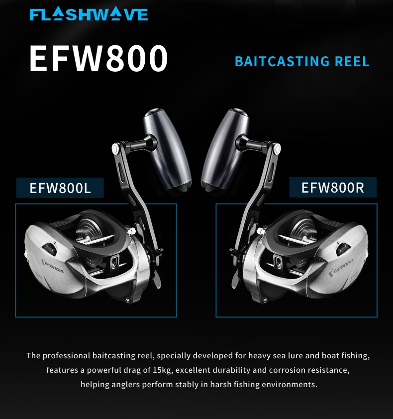 Ecooda FlashWave 800 Baitcasting Reel Aluminum Alloy Frame 420g 6.6:1 ...