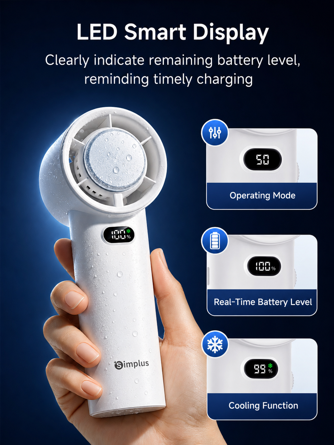 Simplus 15°C Ice-Cooling Portable Fan | 100 Speed Levels | 23hrs ...