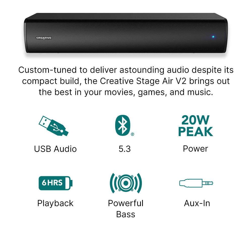 Creative Stage Air V2 - Compact Under-Monitor USB Soundbar with BT 5.3 ...
