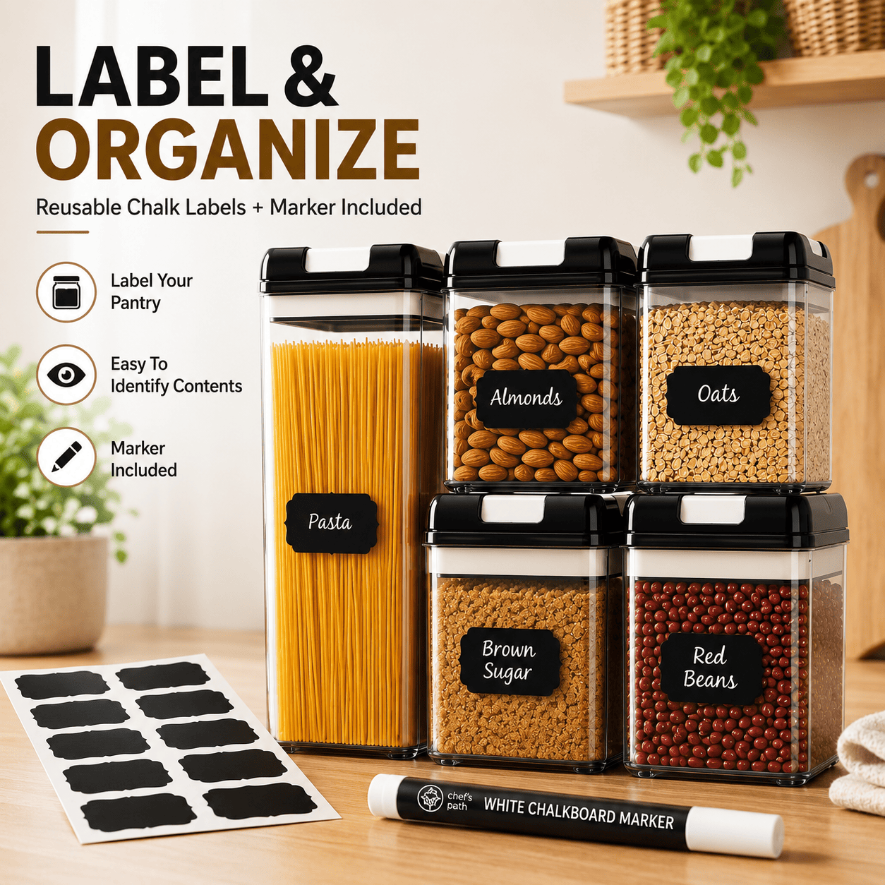 Airtight Food Container Set - Kitchen & Pantry Organization Containers ...