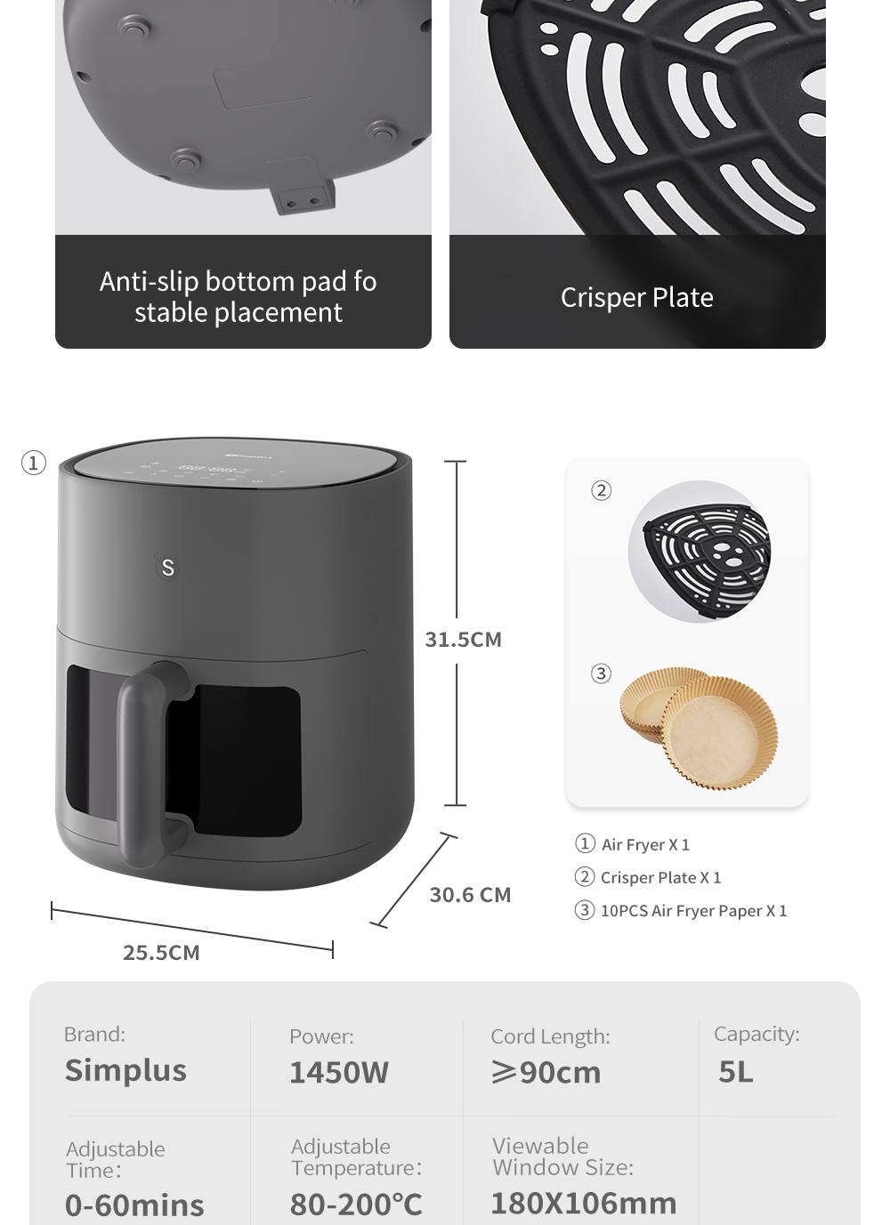 Simplus 13-in-1 Air Fryer | 5L | Fry, Grill, Bake...++ | Up to 90% Less ...