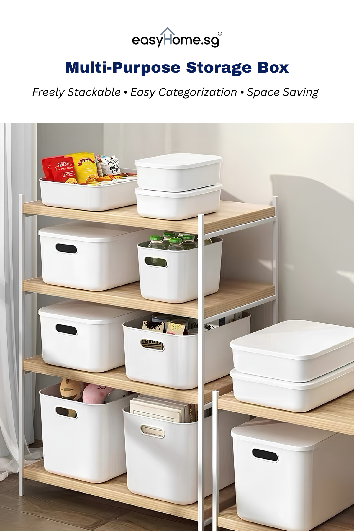 Easyhome.sg | JP White Stackable Storage Box with Lid | Plastic Closet ...