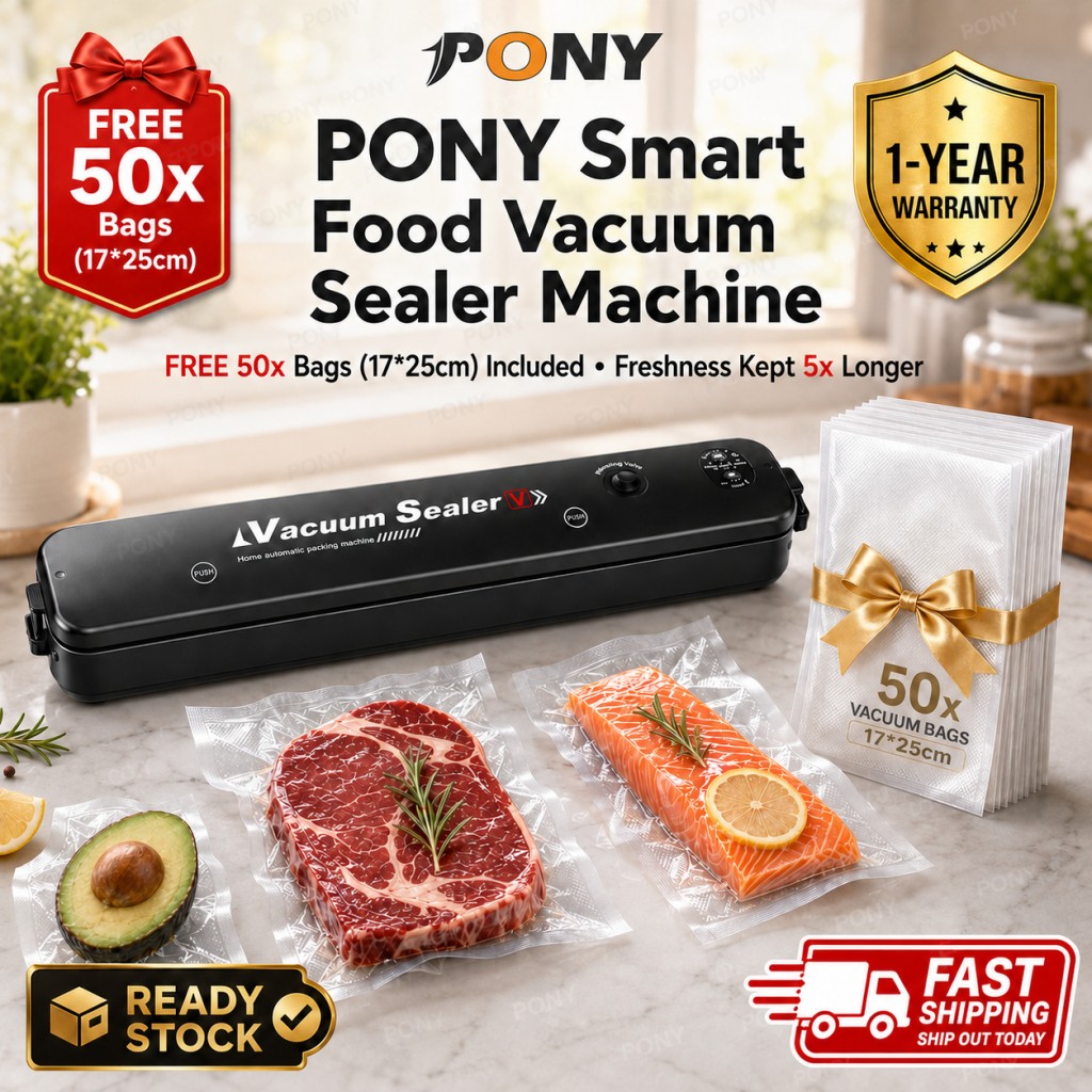 [FREE 50pcs Bags] PONY Vacuum Sealer Machine Automatic Food Preserver ...