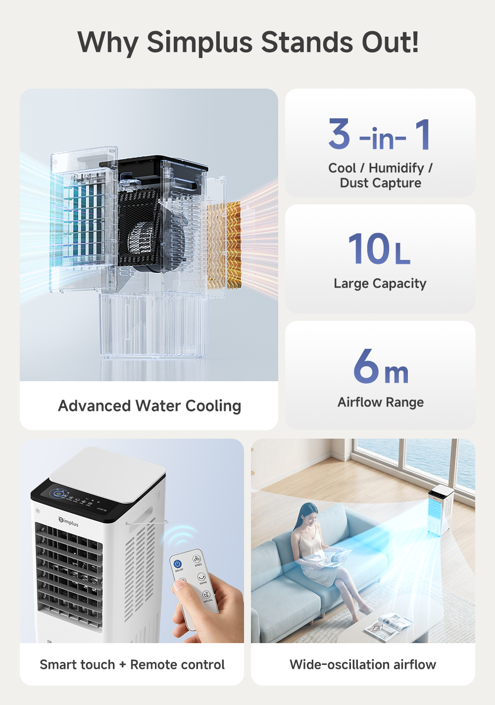 [New Launch] Simplus Air Cooler | 10L Water Tank | 8M Distance Airflow ...