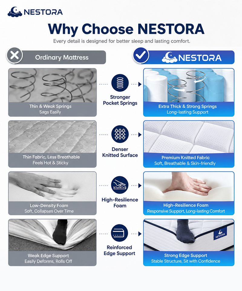 NESTORA 20CM Pocket Spring Mattress Anti-Mite & Breathable Fabric ...